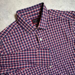 UNTUCKit Stuhlmuller Mens Medium Red White Blue Plaid Performance Shirt 40634